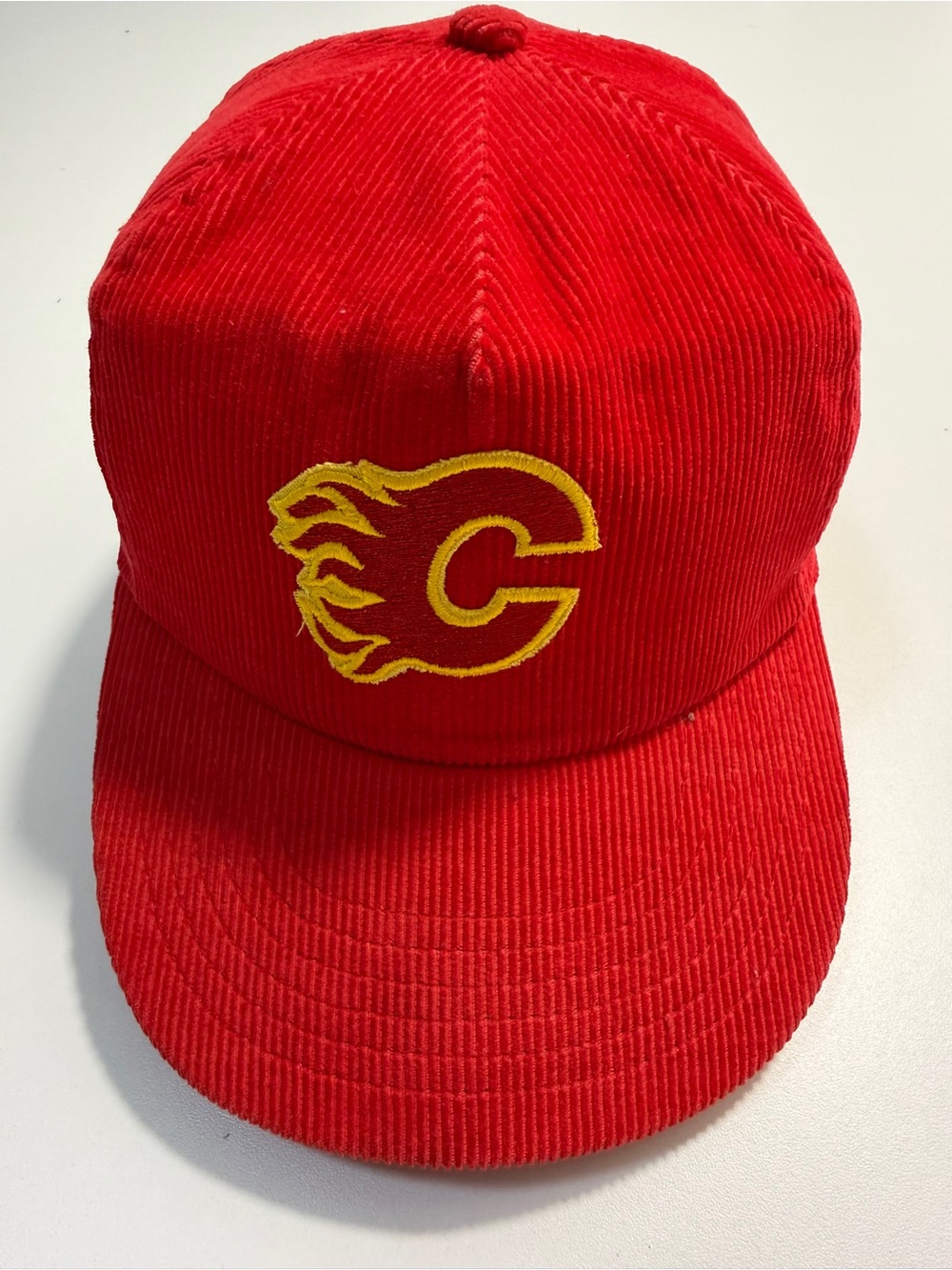 Vintage Calgary Flames Krystal Cap Corduroy Snapback Hat Red Adjustable One Size